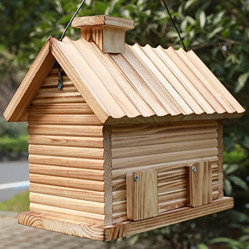 Bird Houses Outside,Outdoor Bird House , Natural Wooden Bird Hut Clearance 2 Hole Bluebird Finch Cardinals Hanging Birdhouse for Garden Viewing