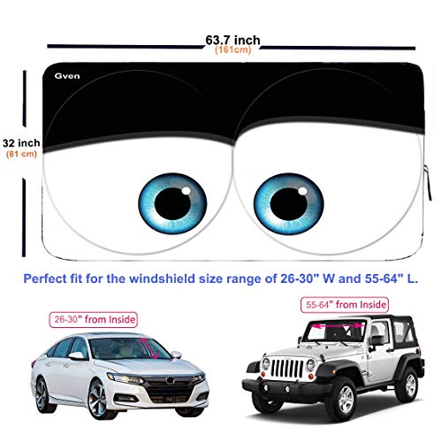 Gven Windshield Shade, Car Sun Shade For Front Windshield Funny Car（Eyes-Black+Sunset-Yellow） #TOP5