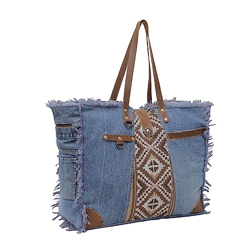 Myra Bag Western Canvas Weekender Bag for Women - Upcycled Leather Big Shoulder Bag Sofia2