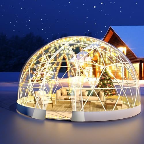Garden Dome Igloo Bubble Tent House Outdoor, Upgraded Geodesic Dome Greenhouse with Transparent PVC Cover, Weatherproof Greenhouse Suitable for Patio (White-9.5FT)