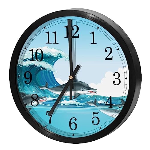 Horloge murale pour maison et école avec décor de dauphins mignons
