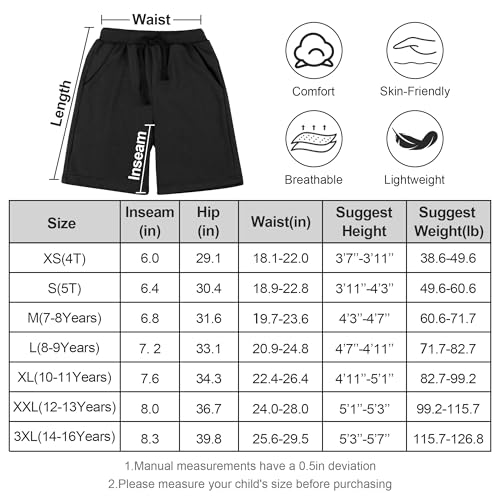BIG ELEPHANT Meninos Shorts, Shorts Esportivos Com Bolsos E Cordão Para Crianças De 3 A 16 Anos