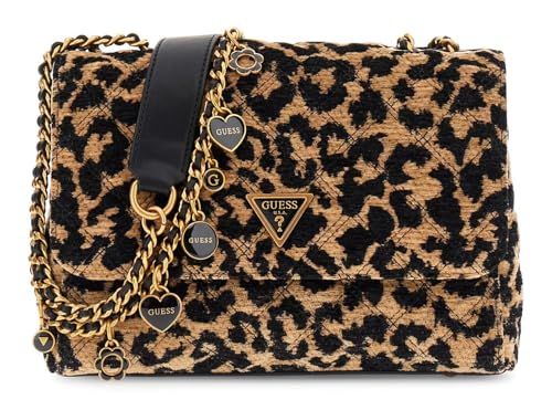 GUESS sac à épaule bandoulière Giully II 2 Compartment Convertible Flap Leopard marron clair