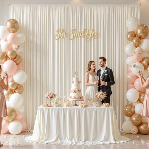 10x10ft Cream White Backdrop Curtains for Wedding Parties Wrinkle Free Cream Curtains Photo Backdrop Drapes for Photography Birthday Baby Shower Soft Fabric Party Backgournd for Photoshoot by PARTISKY - Used condition - Image 7