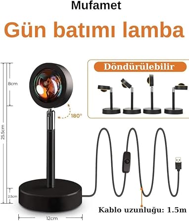 Sunset Projection Desk Lamp Romantic Photo Shoot Lighting Stand Usb Led Light Red [Energy Class A]