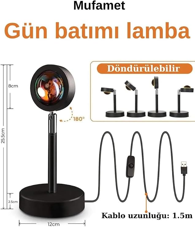 Sunset Projection Desk Lamp Romantic Photo Shoot Lighting Stand Usb Led Light Red [Energy Class A]