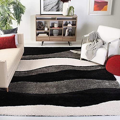 Image of Carpet for Living Room 5X7 FEET Modern Soft Shaggy Carpet Thick, Fluffy & 2 inch Pile Shag Rug for Your Kids Room, Bedroom & Livingroom (Black Ivory)