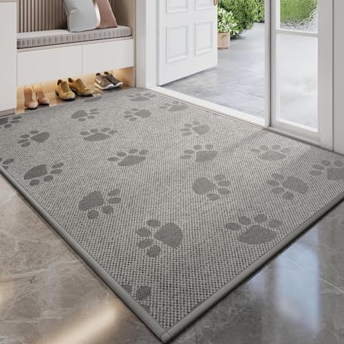 Image of YDKGL Door Mat Indoor Entrance 31 inchx47 inch, 0.16 inch Thin Paw Print Low Pile Doormat, Non Slip Welcome Mat, Trap Dirt and Moisture, Easy Clean, Gray