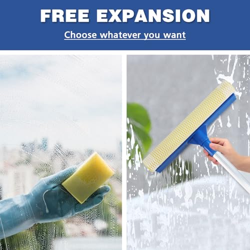 Image of Professional Windo w Squeege,2 in 1 Squeegee Window Cleaner with Long Stainless Steel Handle,Sponge Car Window Squeegee (White)