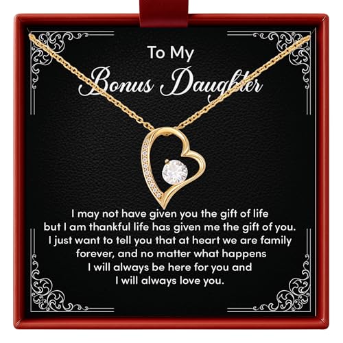 To My Bonus Daughter Necklace, Gifts For Bonus Daughter, Step Daughter Necklace From Stepmom, Step Daughter Gifts From Stepdad, Jewelry Box Gift Pendant For Bonus Daughter.