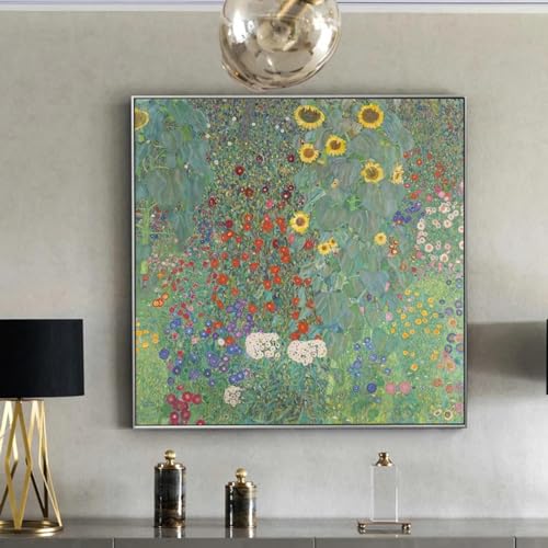 Toile Gustav Klimt jardin avec tournesols pour illuminer votre décoration murale de salon
