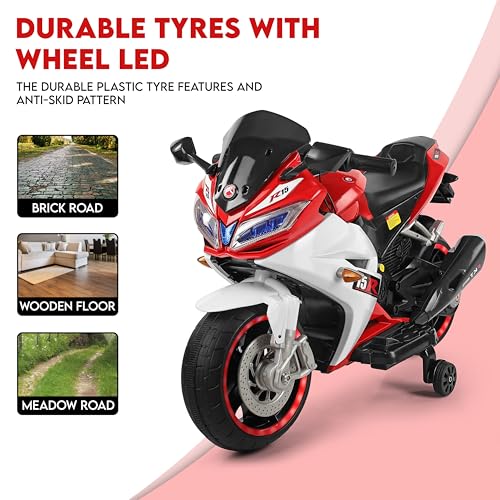 Image of BabyGo Kids Electric Ride-On Motorcycle Big Bikes | 12V Battery Operated Bike with, LED Lights & Music | Rechargeable Bike for Boys & Girls Ages 1-8 Years | 35kg Capacity | Large R15 Bike for Kids