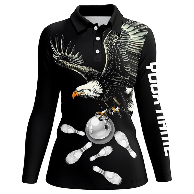 Schwarz-Weißes Bowling-Shirt für Herren & Damen mit Polo & Viertelreißverschluss, benutzerdefiniertes Eagle Team-Bowling-Shirt, Geschenk für Bowler N7405