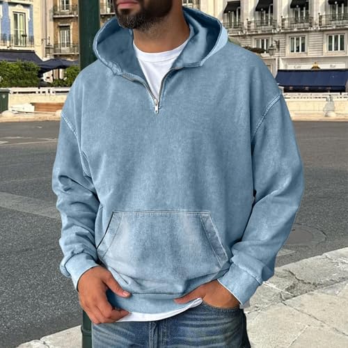 lcyhony 1/4 Zip Pullover Mens Hoodies Y2k Acid Washed Vintage Oversized Hoodie Comfort Heavyweight Hooded Sweatshirt w/Pocket2