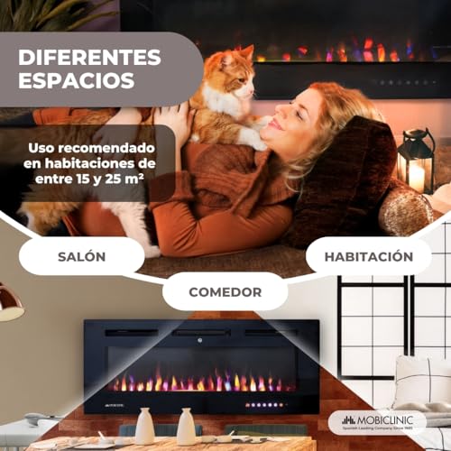 Miniatura 6 de Mobiclinic , Chimenea Eléctrica De Pared, 106.5x12x43 Cm, 900 1800w, Mando A Distancia Y Función App Wifi, Protección Sobrecalentamiento, 15 Colores Variables, Temporizador, Fury, Para Espacios 25 M2