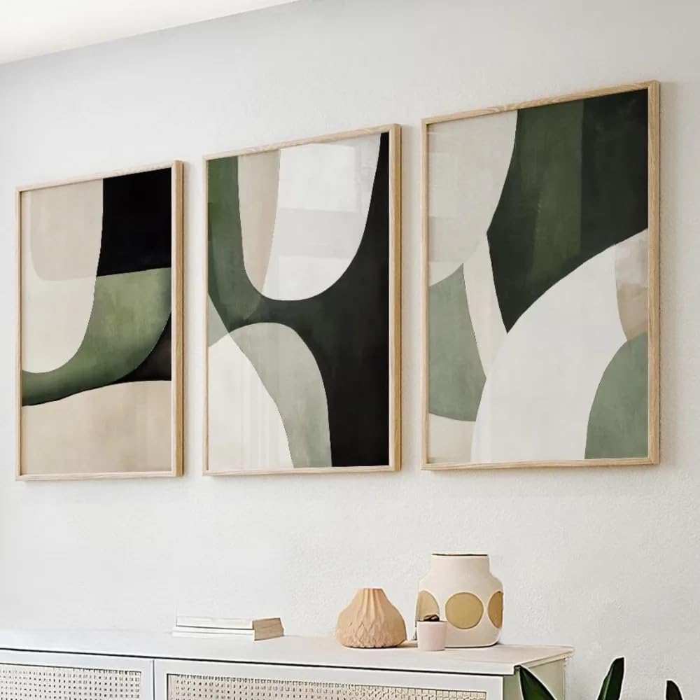 LTjiajuypd Poster Beige And Olive Green Abstract Canvas Paintings Modern Nordic Geometric Art Prints(50x75cm-3Pcs)