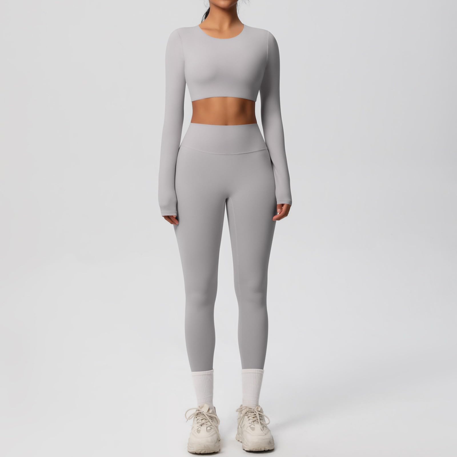 Pantaloni e maniche lunghe traspiranti in tinta unita per allenamento yoga, fitness, corsa, esercizio, abbigliamento sportivo