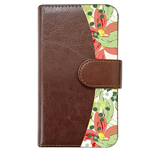 sslink iPhone17 Pro Max アイフォン17プロマックス 対応 手帳型 スマホ ケース ボタニカル柄 花柄 グリーン系 エスニック エスニック リーフ リゾート かわいい フラワー (ブラウン) ダイアリータイプ 横開き カード収納 フリ