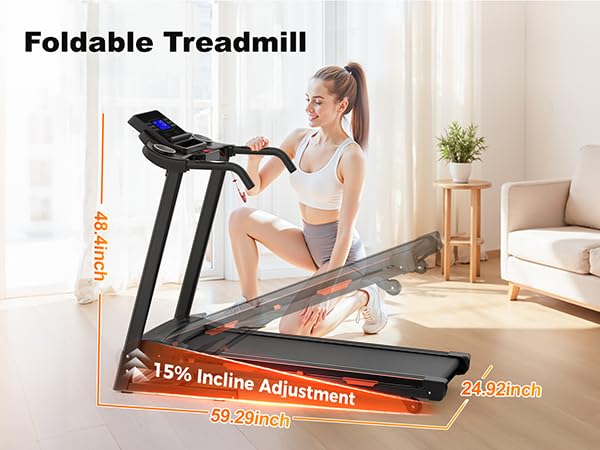 Image of 15% Auto Incline Folding Electric Treadmill, 3.25HP, 8.5 MPH Max Speed, 400LBS Heavy Duty Capacity for Home & Office