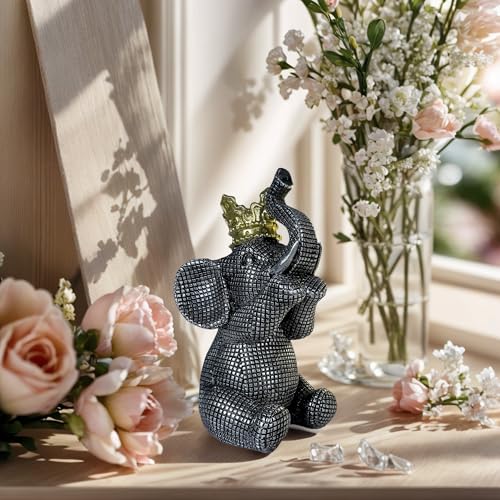 Estatua de Elefante Negro y Dorado para Hogar miniatura 5