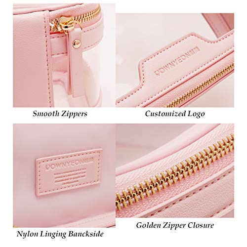 Rownyeon Clear Makeup Case Toiletry Bag Multipurpose Travel Makeup Train Case Portable Cosmetic Organizer Transparent Storage Bag Pink