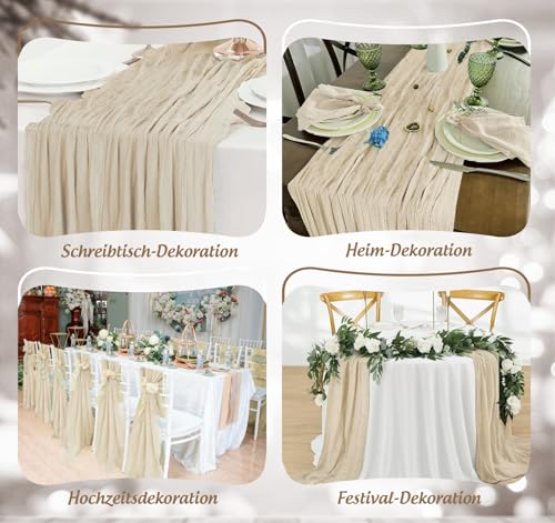 Anstore Beige Cheesecloth Table Runner 31"x118",9.8FT Long Gauze Table Runner,80×300cm Sheer Boho Tablecloth for Wedding Reception Sheer Bridal Baby Shower Party Banquet Dining Table Decoration Fabric - Cosy Home Interiors Anstore Beige Cheesecloth Table Runner 31"x118",9.8FT Long Gauze Table Runner,80×300cm Sheer Boho Tablecloth for Wedding Reception Sheer Bridal Baby Shower Party Banquet Dining Table Decoration Fabric - Image 8