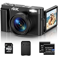 Appareil Photo Numérique, 4K 48MP Autofocus vidéo avec Carte 32G, 2.7' 180°écran Rabattable Digital Camera 16X Zoom avec Flash, Compact pour Adolescents Débutants Adulte
