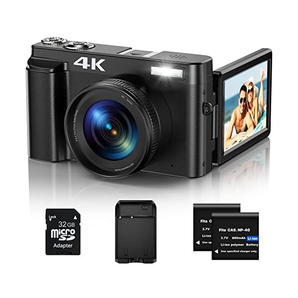 Vlogging-Camera-4K-48MP-Digital-Camera-for-Photography-with-3-180-Degree-Flip-Screen-Autofocus-Vlogging-Camera-for-YouTube-with-16X-Digital-Zoom-32G-SD-Card-2-Batteries-Battery-Charger-Black