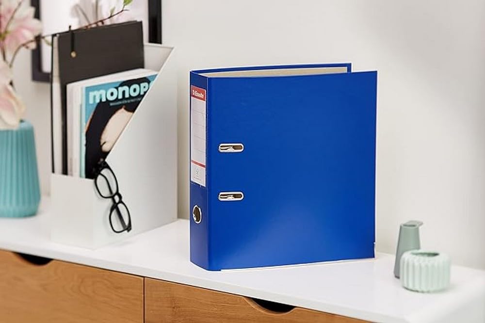 Esselte 624291 - Archivador de Palanca con Anillas Essentials, de PP, Mecanismo Estándar, con Capacidad de 500 Hojas A4, 3 Unidades, Azul, 75 mm, Certificado FSC, Etiqueta en el Lomo Reemplazable