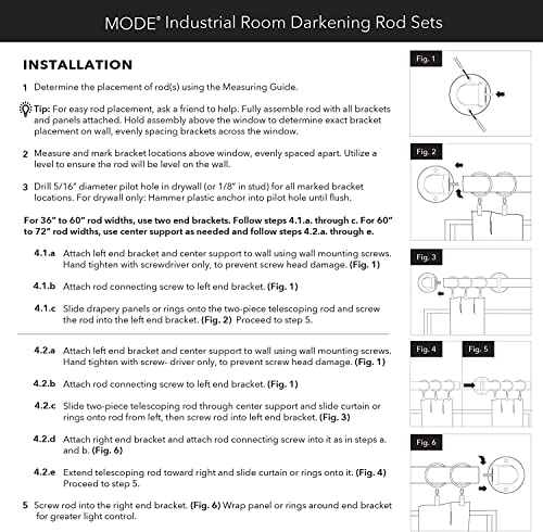 Mode Industrial Room Darkening Collection 1 1/8" Diameter Industrial Curtain Rod Set With Steel Wall Mounted Adjustable Curtain Rod, Blocks Light, Fits 36” To 72” Windows, Brushed Gold #TOP6