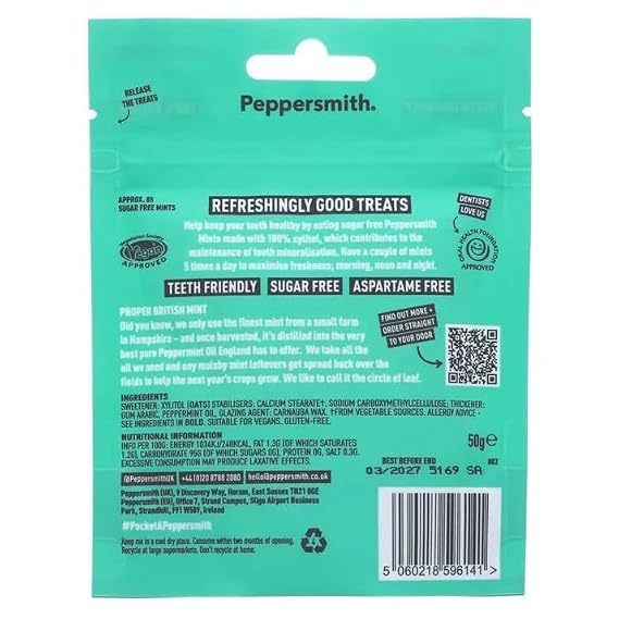 6 x Peppersmith English Xylitol Mints Mighty Box 2.12 oz