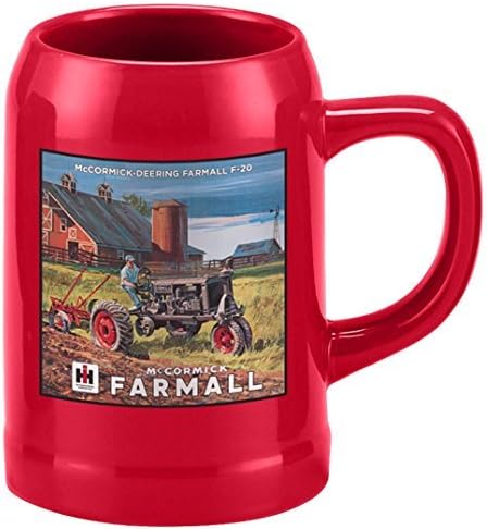 Cornell McCormick Deering Farmall F-20 Taza de 20 onzas, color rojo con tractor