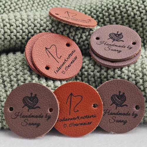 15 Etiquetas De Cuero Personalizadas Para Artículos Hechos A Mano, Etiquetas Grabadas A Medida Para Productos Comerciales, Etiqueta Cosidas Para Prendas De Punto Y Artículos De Ganchillo(30x30mm)