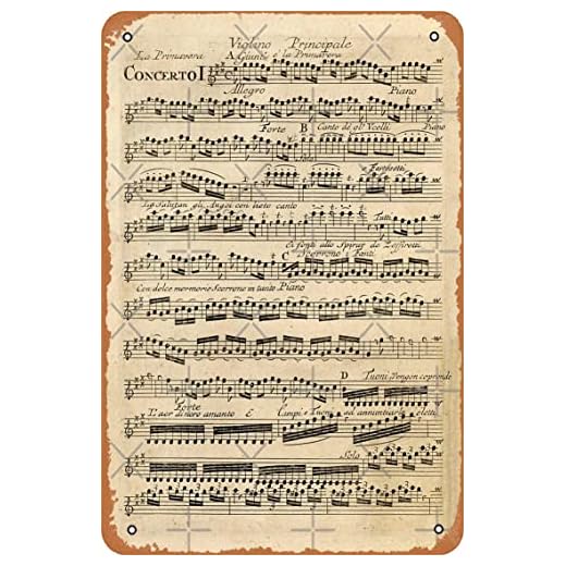 Yzixulet Vivaldi | Primavera | Las cuatro estaciones | Partitura original manuscrita (1 de 4) póster retro de metal vintage de 12 x 8 pulgadas, decoración de pared para el hogar, bar, hombre, cueva