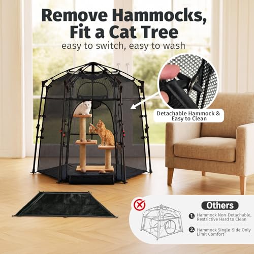 Image of Catio Outdoor Cat Enclosure Pop up Cat Tower Tent Cat Playpen w /Breathable Mesh Portable Catio Kitten Pet Animal Play Pen Indoor Enclosed Kitty Patio Balcony Camping(Hexagonal,XL)