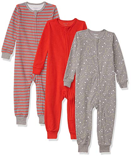 Hanes unisex baby Ultimate Zippin 3 Pack Sleep and Play Suits Layette Set, Grey/Red Stripe, 0-6 Months US