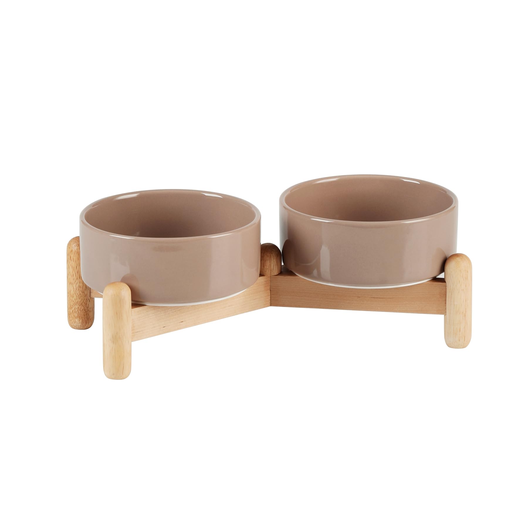 Havniva Ceramic 5.1inch Raised Double Bowls Set with Wooden Stand, Elevated Food & Water Bowls for Toy Breed Dogs, Cats, Kitty, Weighted Dog Dishes, Pet Bowls(13.5oz, Brown Coffee) โ image 1
