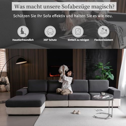OHSIO Stretch Sofa Sitzkissenbezug - Rutschfester Sofa Überzug, Waschbarer Sofabezug, Universeller Couch Überzug, Strapazierfähig & pflegeleicht(Dunkelgrau, 1x Sitzbezug L)