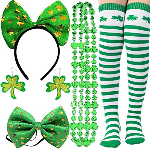 Bdecoll Disfraz de San Patricio, guantes verdes y blancos, por encima de la rodilla, accesorios para disfraz de carnaval (6 unidades)