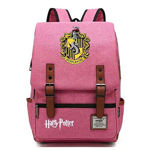 ROMEN Barn skolväska lätt och hållbar ryggsäck skolväska med Hufflepuff märke, Rosa, M
