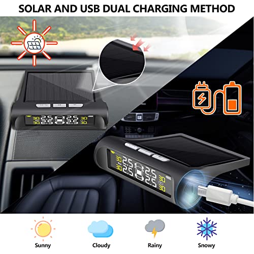 Costyert Tire Pressure Monitoring System-Solar Charge, 6 Alarm Modes, Lcd Color Display, Real Time Pressure And Temperature With 4 External Tpms Sensors(0-51Psi) #TOP1
