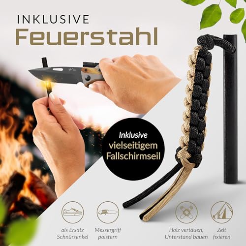 Foto von BERGKVIST® K30 Plus 5-in-1 Klappmesser (Zweihandmesser) - Outdoor Taschenmesser mit Glasbrecher, Gurtschneider, Feuerstahl & Taschenlampe - Mitführen in Deutschland erlaubt