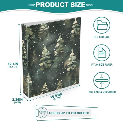 Image of Winter Green Christmas Tree 3 Ring Binder with 2 Interior Pockets 1.5 inch Binders 3 Ring Heavy Duty Fit 8.5 inch x 11 inch Letter Size for Office School, 2 Pack