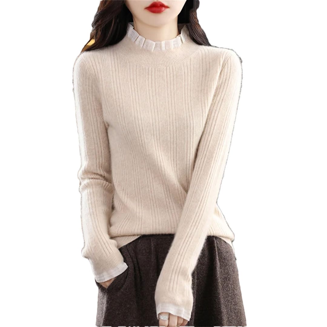 Vogrtcc Maglione da Donna Autunno Inverno A Collo Mezzo Alto Pullover in Cashmere Sciolto Lavorato A Maglia