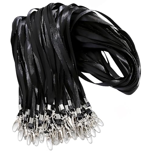 50 Stück Schlüsselbänder, Umhängebänder Hals mit Drehbarem Metallclip, Bulk Lanyards für Besucher Student, Abzeichen Lanyards, Nackenband Schlüsselband für Abzeichen ID-Karten Schlüssel (Schwarz)