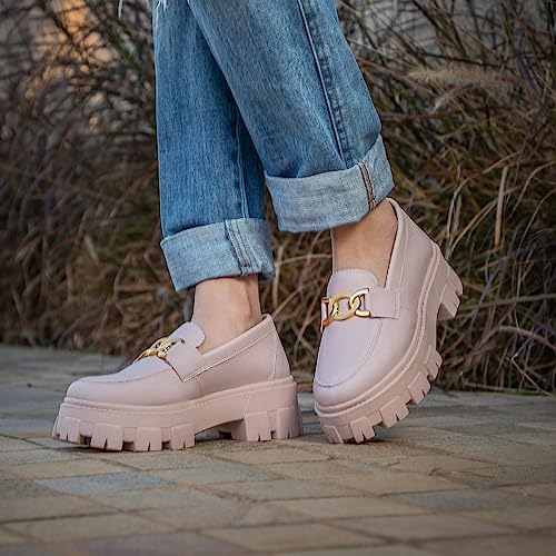 Mocassim Feminino Tratorado GuGi Com Metal Oxford Plataforma Blogueira Leve 403-GG (36, Rose)