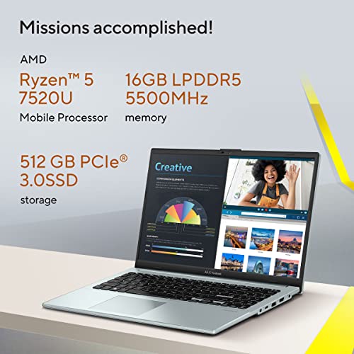 Image of ASUS Vivobook Go 15 (OLED), AMD Ryzen 5 7520U, 16GB RAM, 512GB SSD, FHD OLED 15.6 inch /39.62cm, Windows 11, MS Office 2021, Green Grey, 1.63KG, E1504FA-LK543WS, Backlit Keyboard Laptop