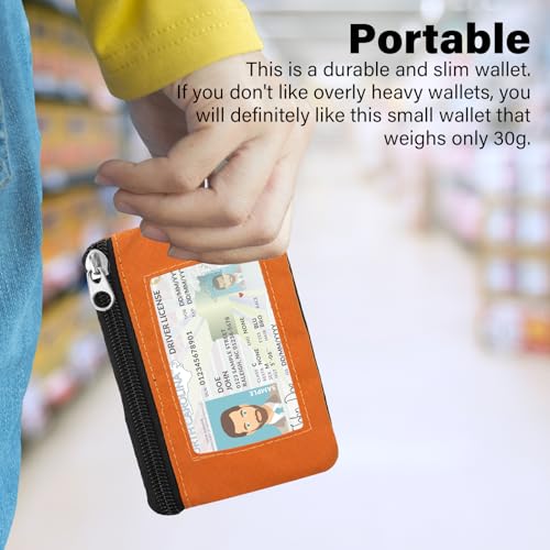 Image of Minimalist RFID Wallet with Lanyard, Multi-Functional ID Case with 2 Zipper Pockets and Key Chain for Men and Women, Tactical Badge Pouch Cards Holder, Coin Purse for Travel Sports - Orange