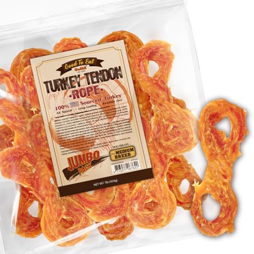 Gootoe Turkey Tendons for Dogs All-Natural Hypoallergenic Dog Treats Rawhide Alternative Long Lasting Puppy Chews Healthy Dog Treats for Medium Breeds Rope (M) 1 lb
