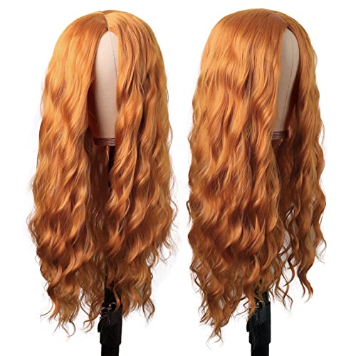 Image of MapofBeauty 28 Inch /70 cm Long Wavy Middle Part with No Bangs Synthetic Fiber Curly Fashion Women Party Cosplay Wig (Orange)